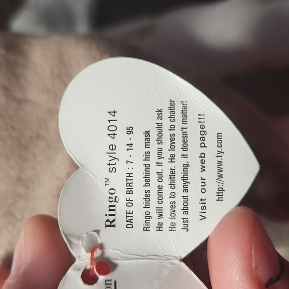 🕸Vintage Ty Beanie Baby Original Ringo the Raccoon 1995 P.V.C. Pellets - Picture 11 of 11